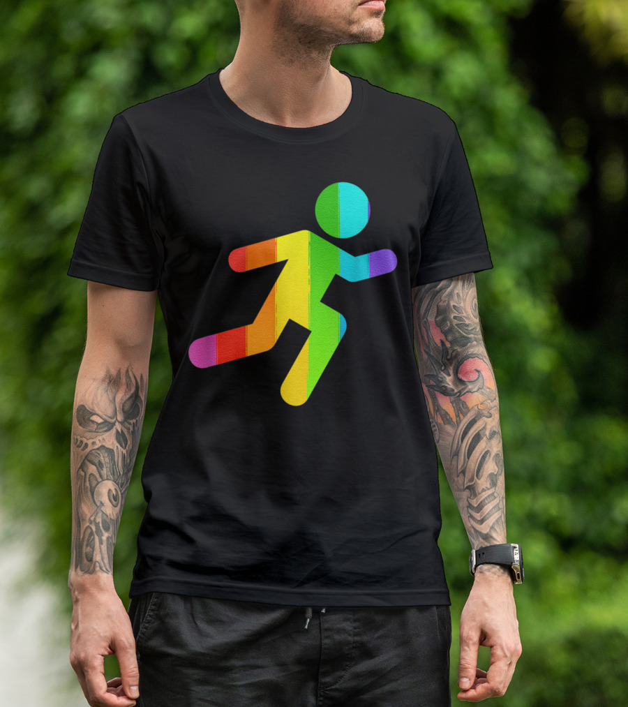 Rainbow Stick Figure Running T-Shirt