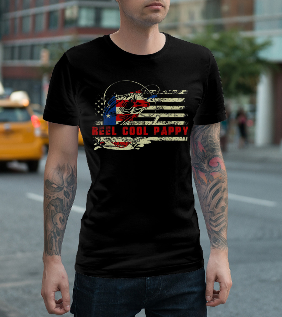 Reel Cool Pappy American Flag Fishing Lover Father T-Shirt