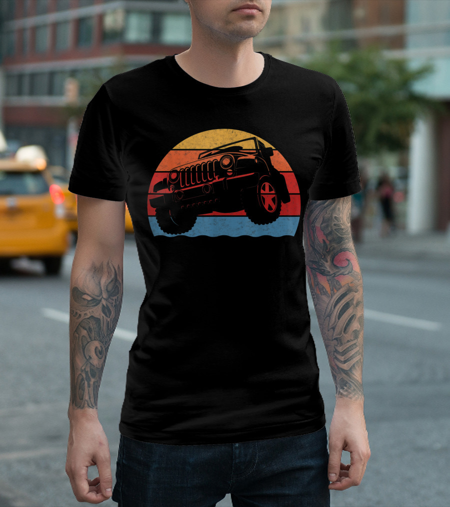 Retro Vintage Jeeps Great 4x4 70s Sunset Stripes T-Shirt