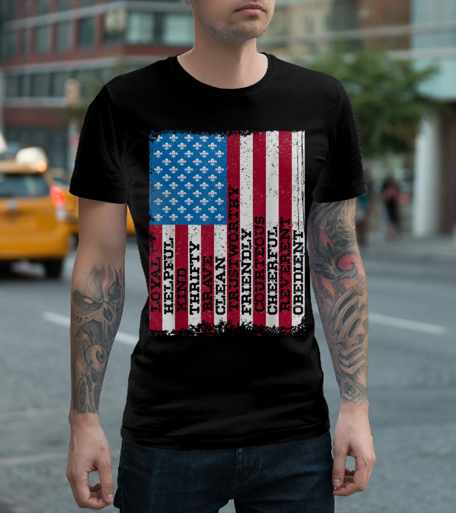 Patriotic Scout Law Traits with US Flag T-Shirt