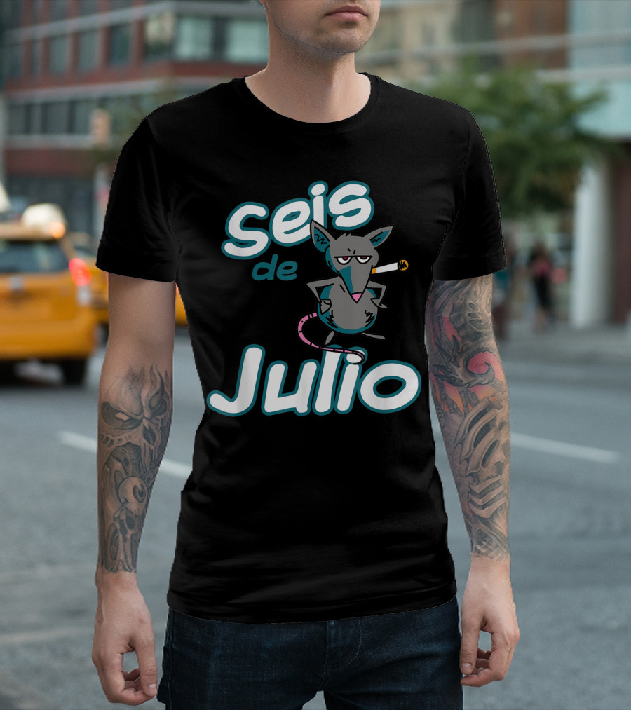 Seis de Julio Smoking Rat Character T-Shirt