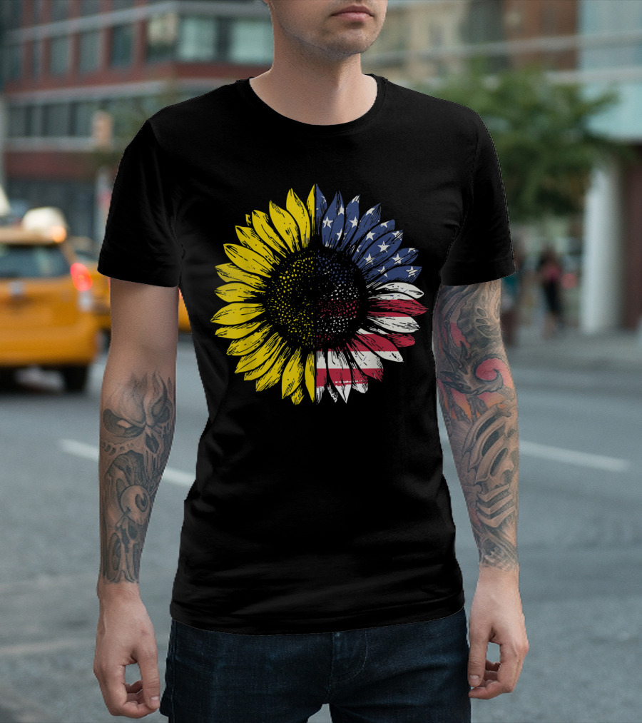 Sunflower American Flag Patriotic 4th Of July USA T-Shirt