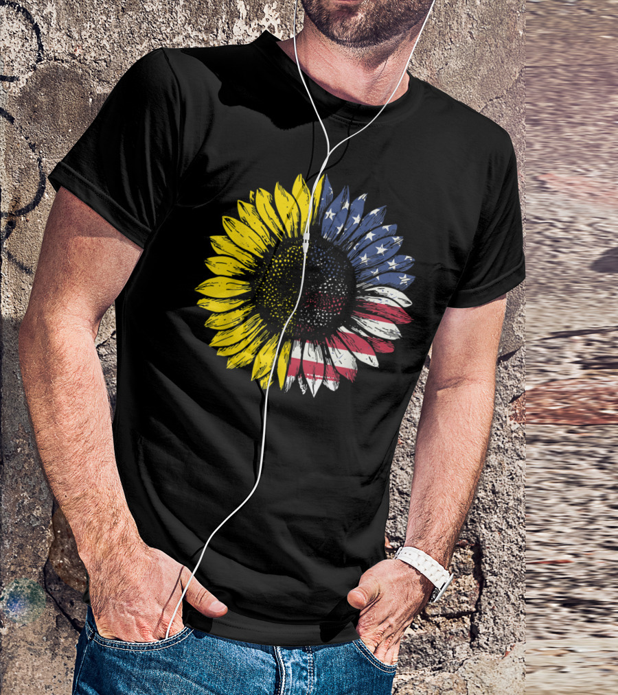 Sunflower American Flag Patriotic 4th Of July USA T-Shirt
