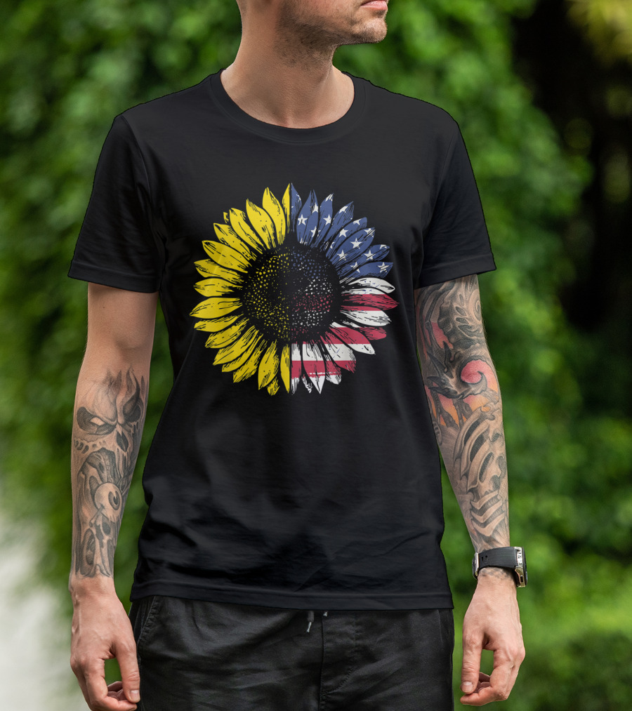 Sunflower American Flag Patriotic 4th Of July USA T-Shirt