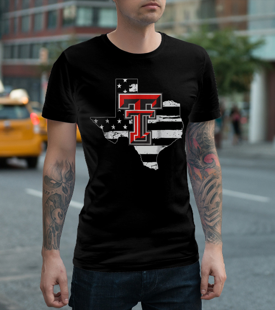 Texas Tech Red Raiders American Flag Texas Outline T-Shirt