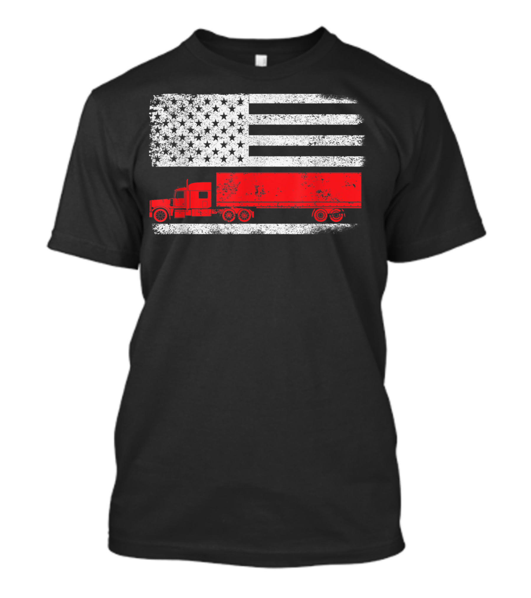 USA Flag American Trucker Red Semi Truck T-Shirt