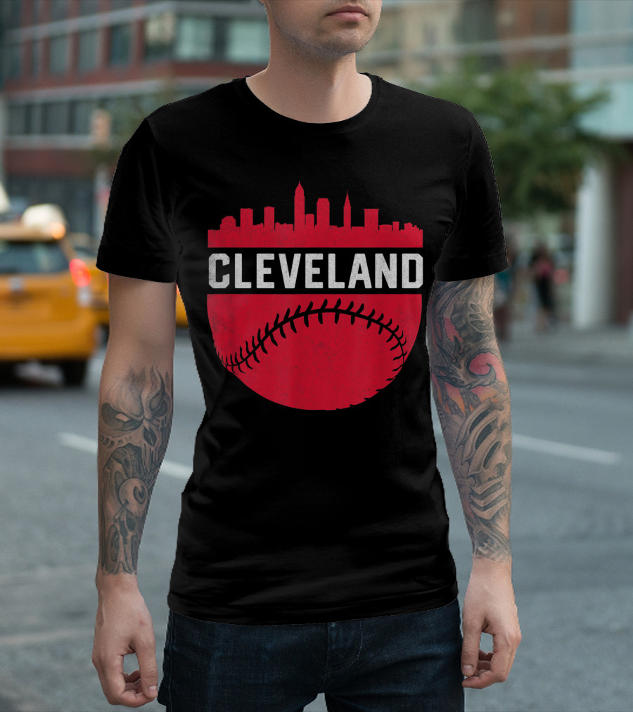 Cleveland Skyline Vintage Baseball Downtown Ohio T-Shirt