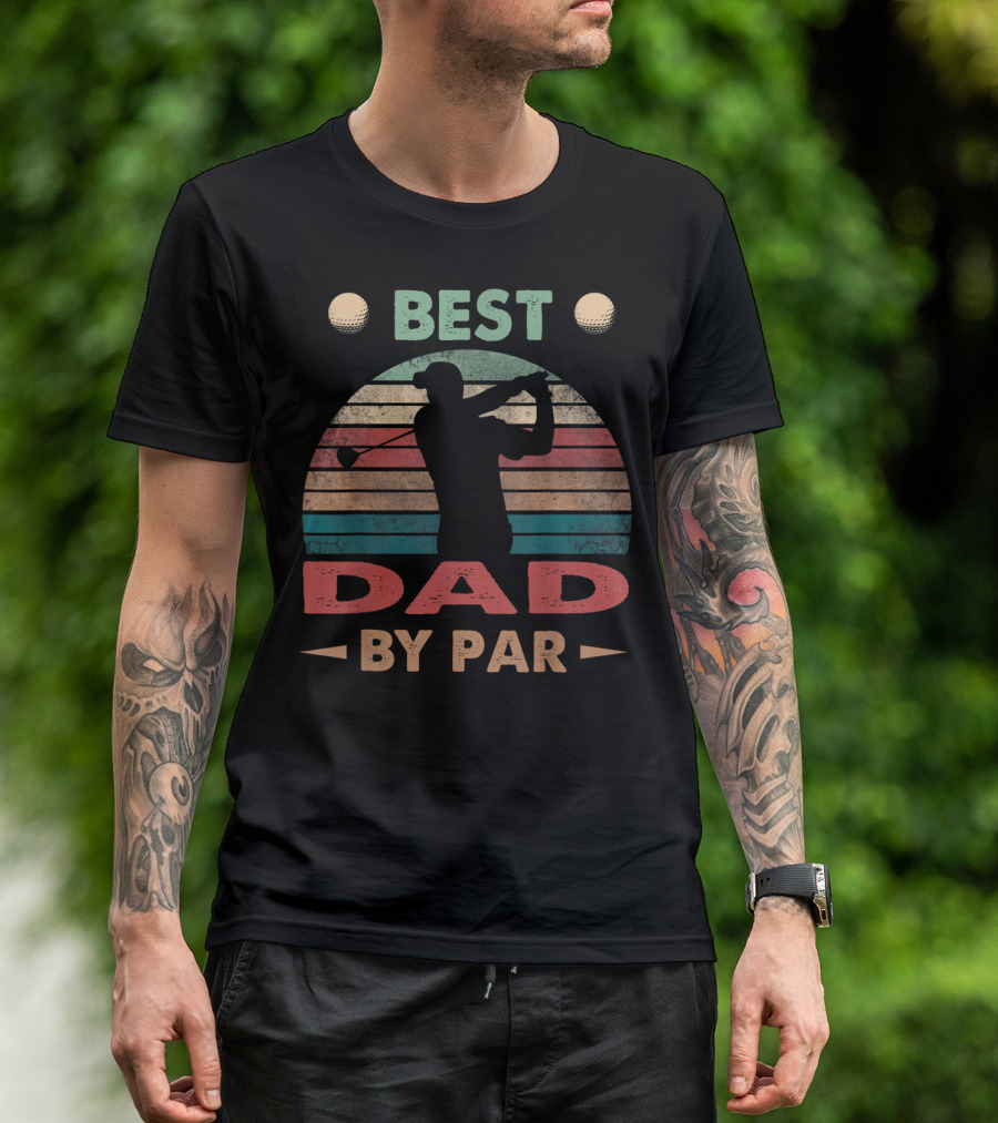 Best Dad By Par Vintage Golf Silhouette Retro Stripes T-Shirt