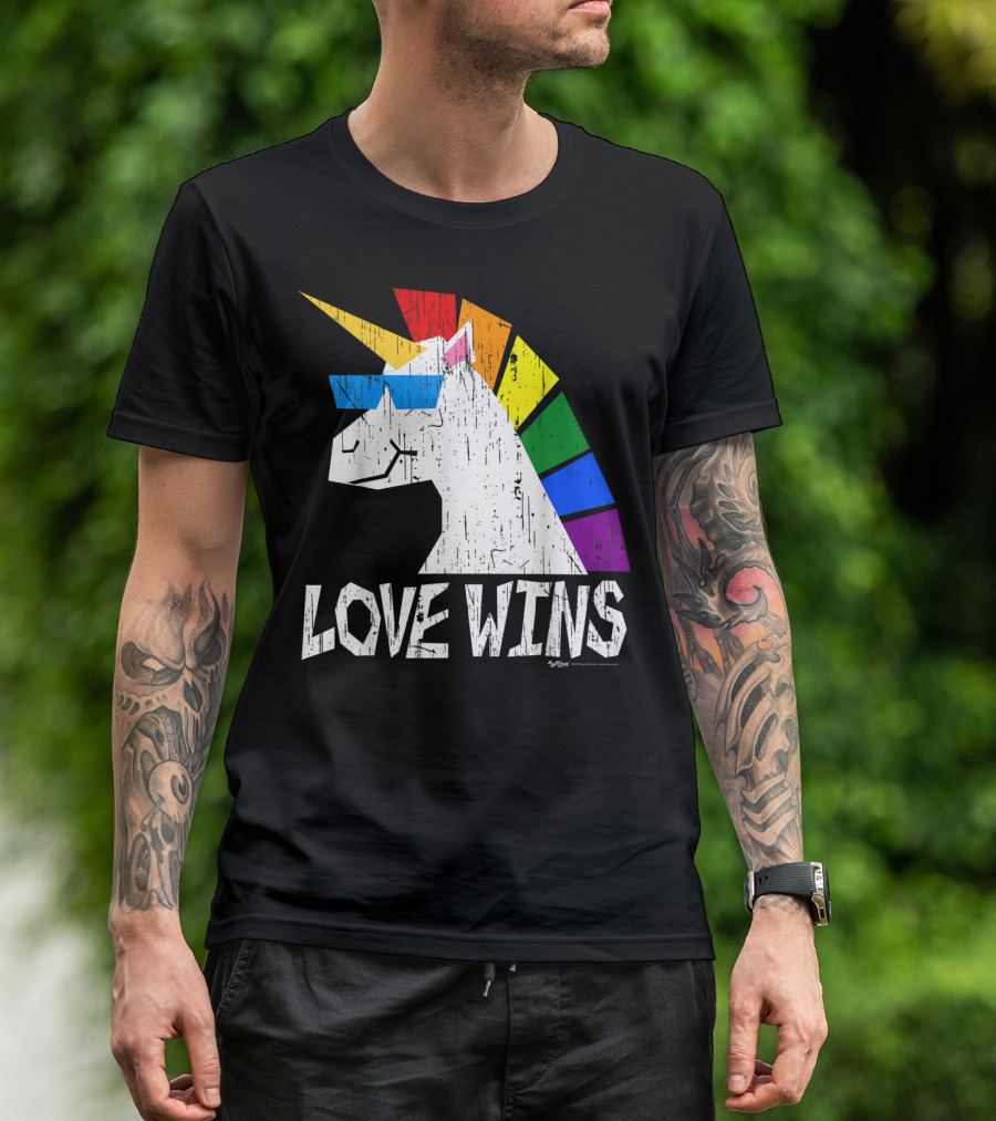 Love Wins Totally Straight Rainbow Unicorn Vintage Gay T-Shirt