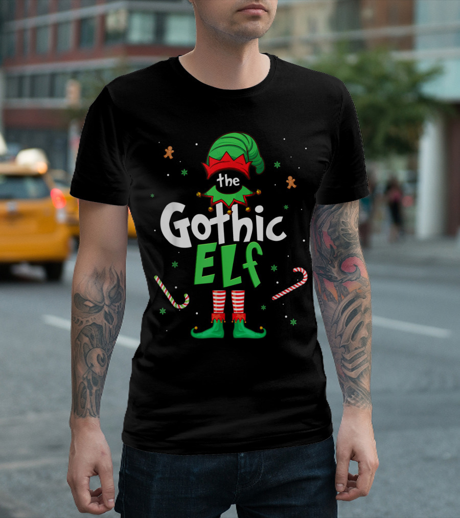 The Gothic Elf Christmas Xmas Family Candy Canes Gingerbread T-Shirt