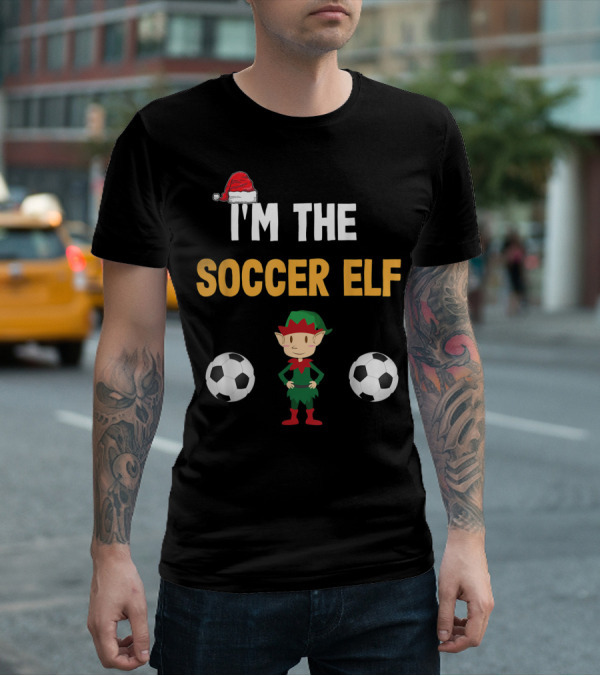 I'M THE SOCCER ELF Santa Hat Footballs T-Shirt