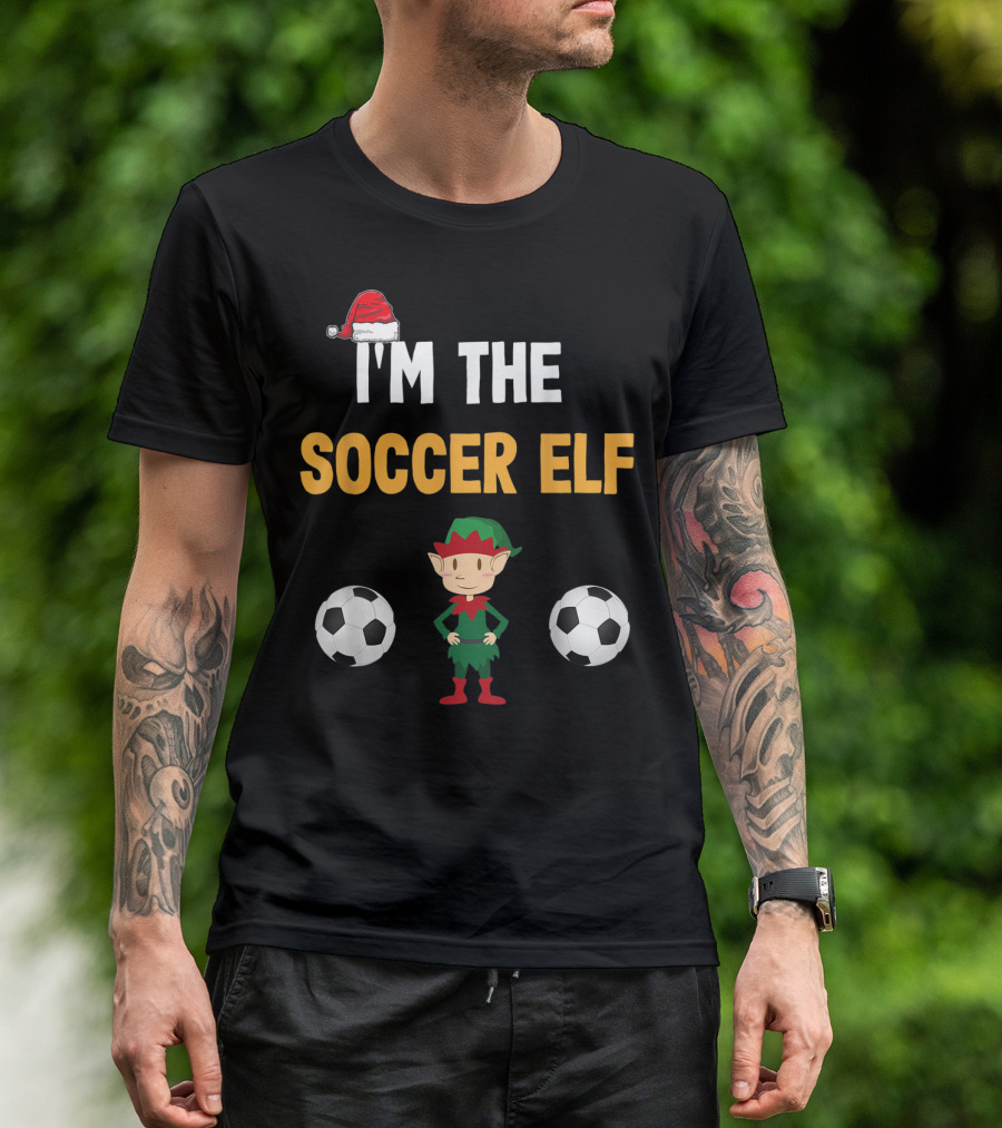 I'M THE SOCCER ELF Santa Hat Footballs T-Shirt