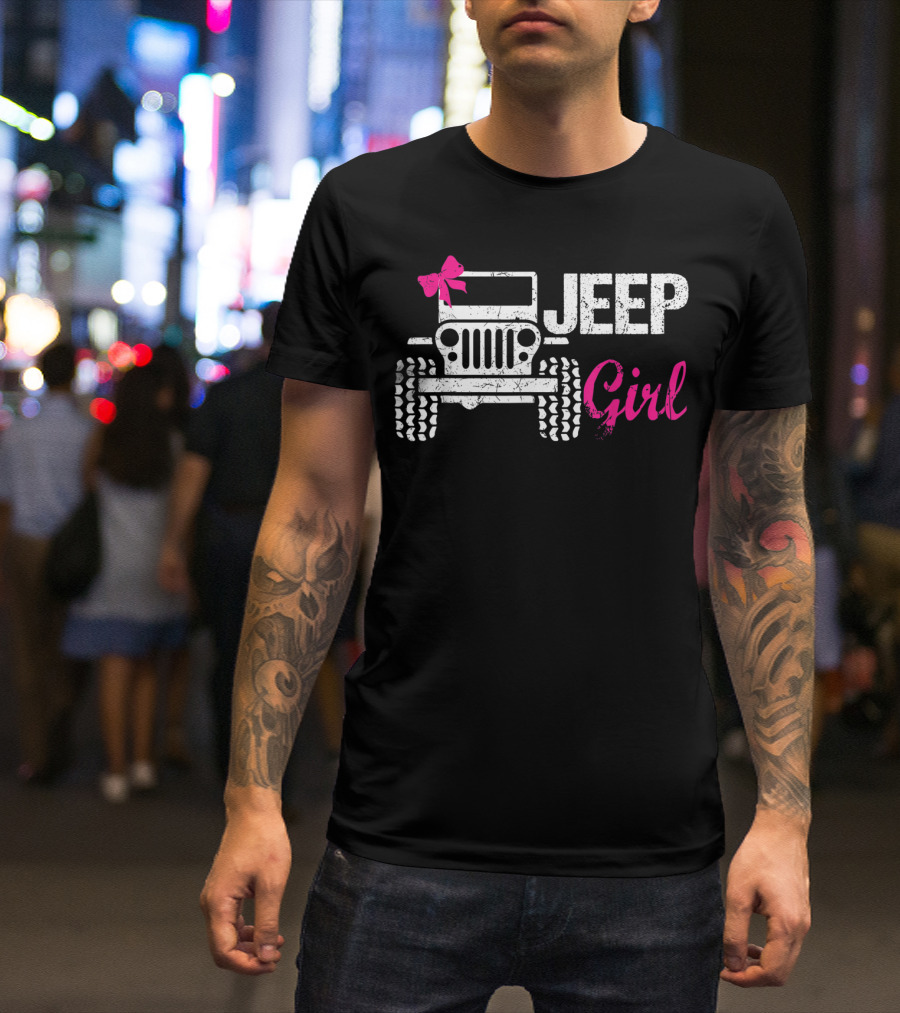 Jeep Girl Offroad Funny Men Women Kids Jeeps's With Pink Bow T-Shirt
