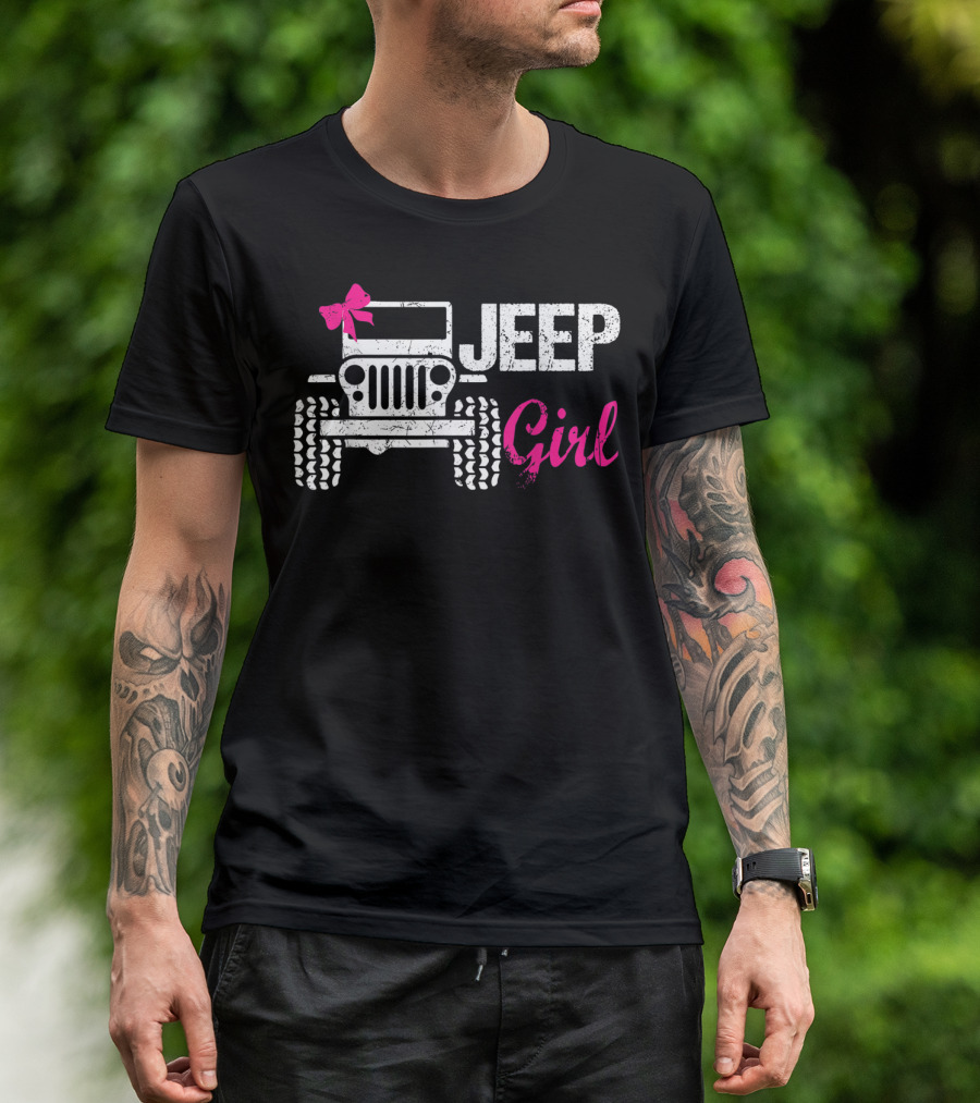 Jeep Girl Offroad Funny Men Women Kids Jeeps's With Pink Bow T-Shirt