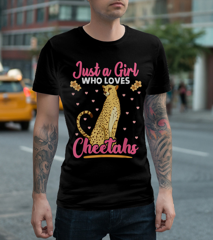 Just A Girl Who Loves Cheetahs With Hearts And Flowers T-Shirt