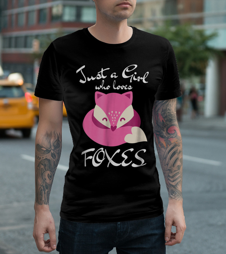 Just A Girl Who Loves Foxes Cute Fox Lover Pink Fox Heart T-Shirt