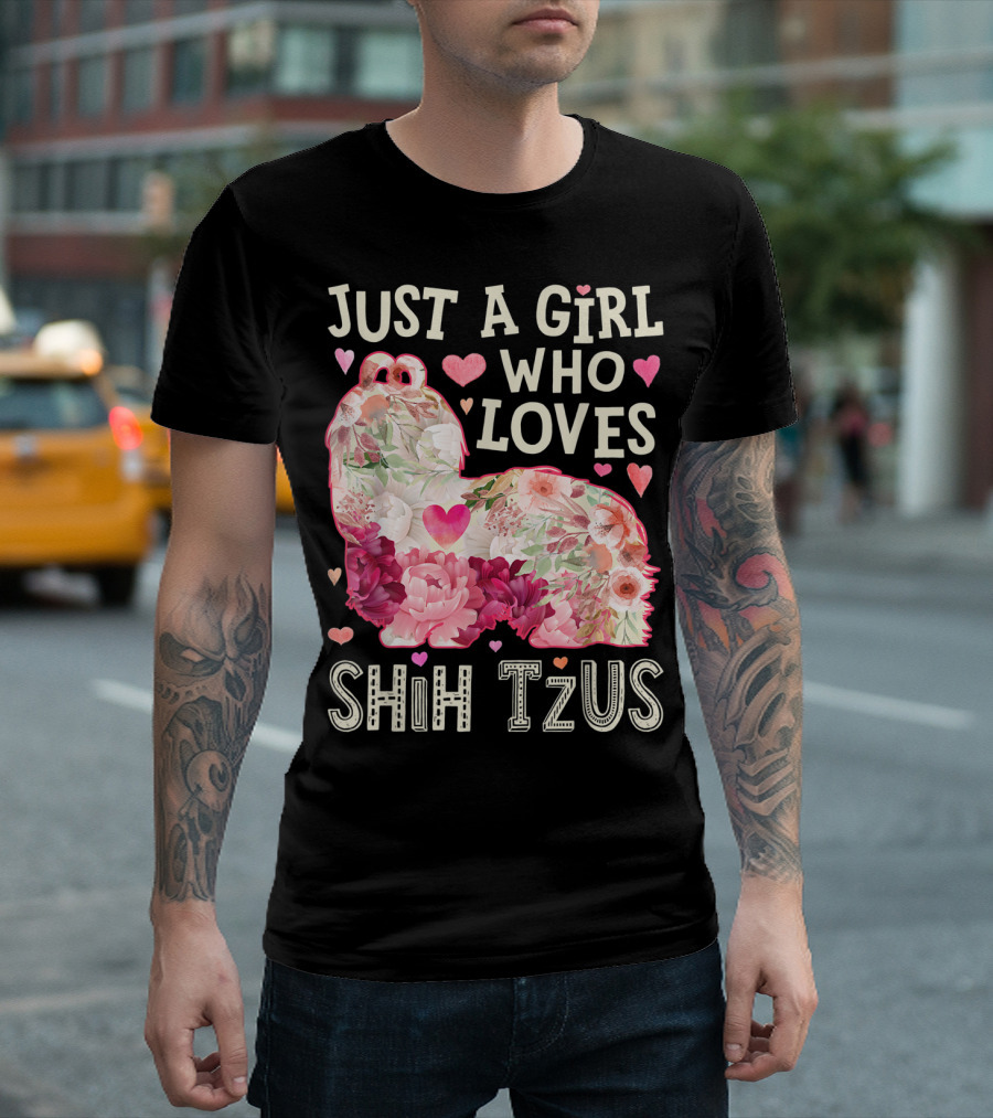 Just A Girl Who Loves Shih Tzus Floral Heart T-Shirt