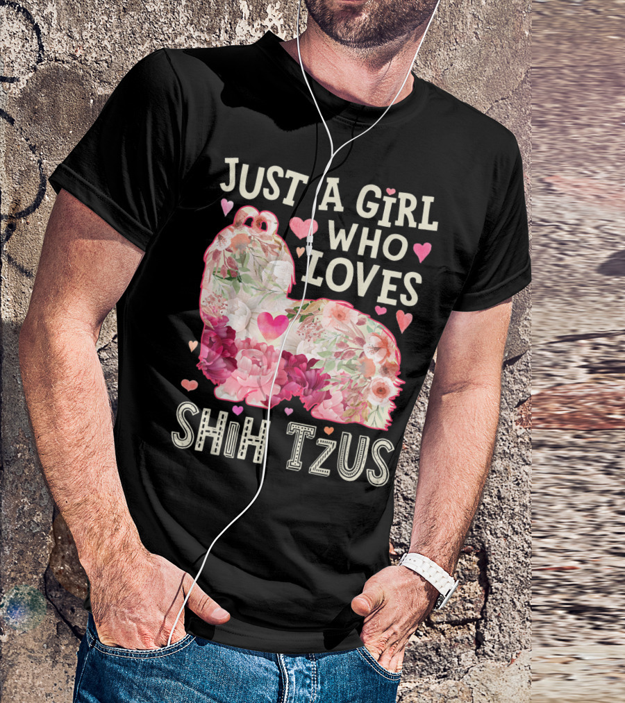 Just A Girl Who Loves Shih Tzus Floral Heart T-Shirt