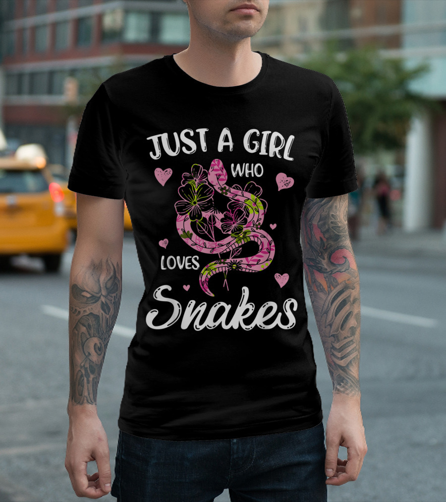 Just A Girl Who Loves Snakes With Pink Floral Snake T-Shirt