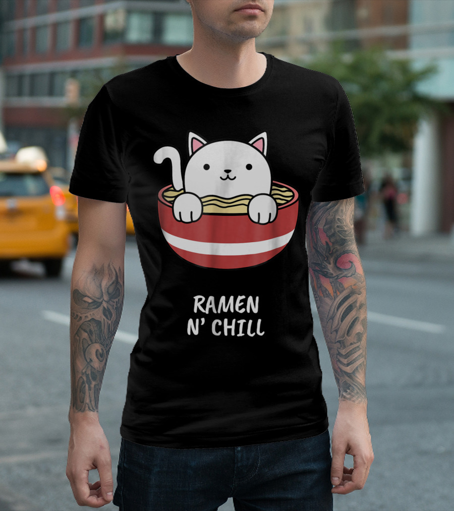 Kawaii Japanese Anime Cat Ramen N' Chill Kids Girl T-Shirt