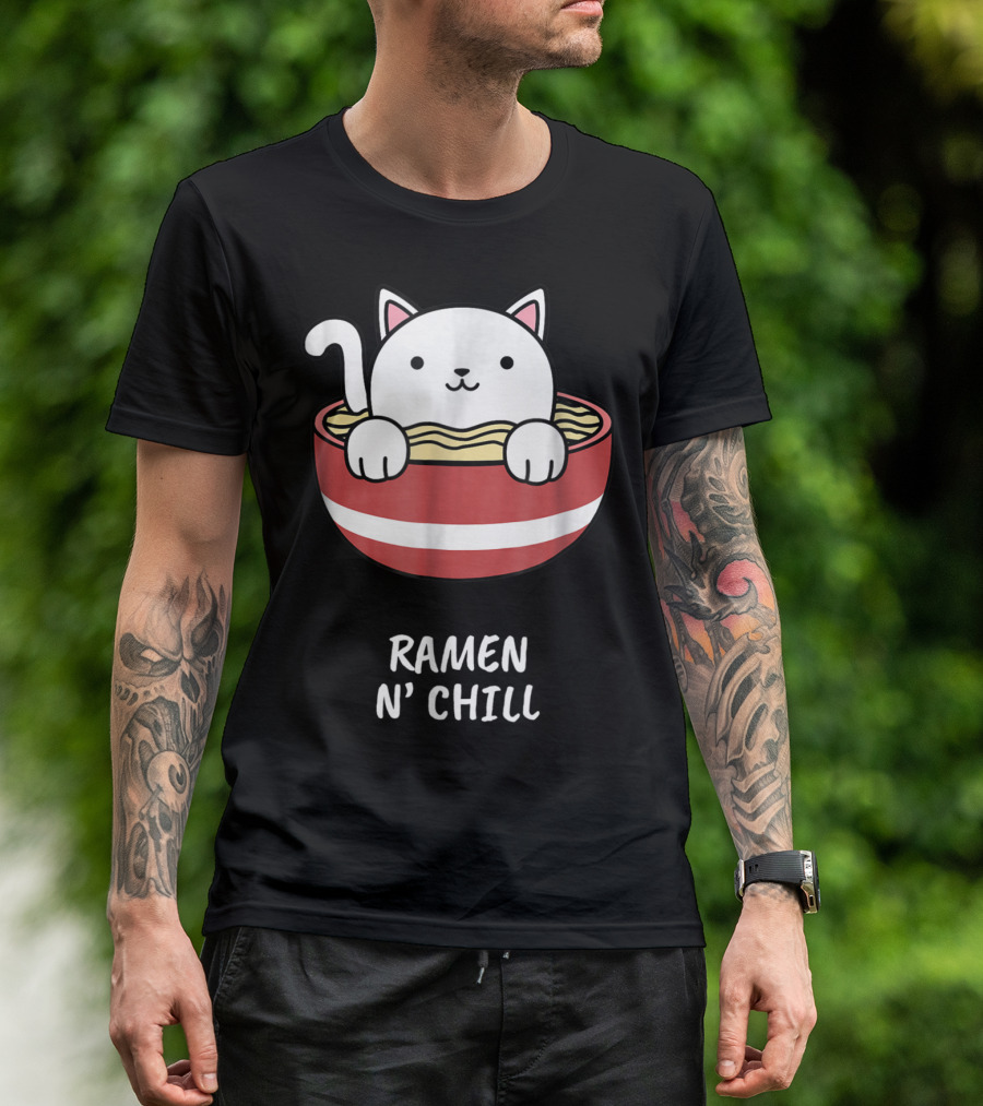Kawaii Japanese Anime Cat Ramen N' Chill Kids Girl T-Shirt