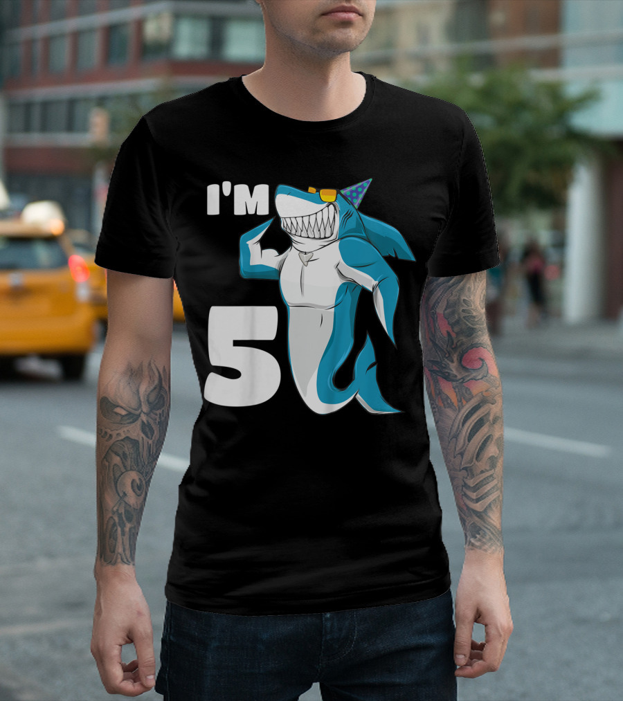 I'm 5 Muscle Shark Birthday Party Hat T-Shirt