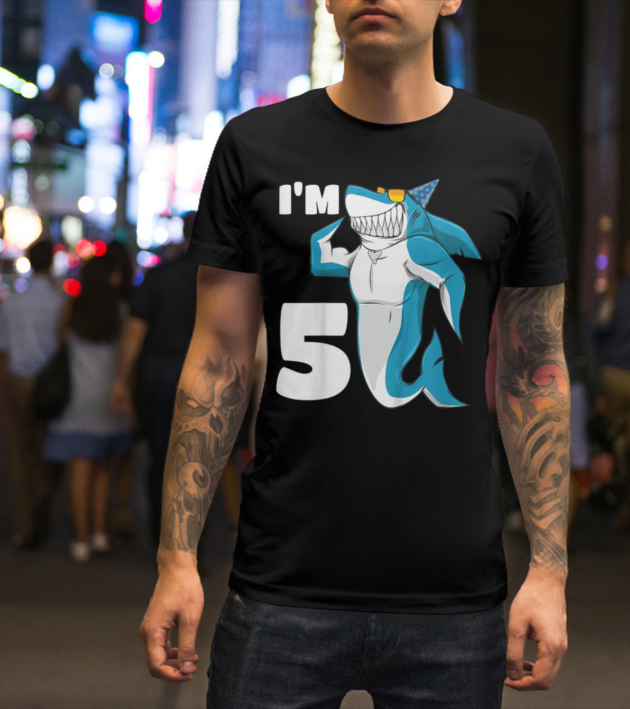 I'm 5 Muscle Shark Birthday Party Hat T-Shirt