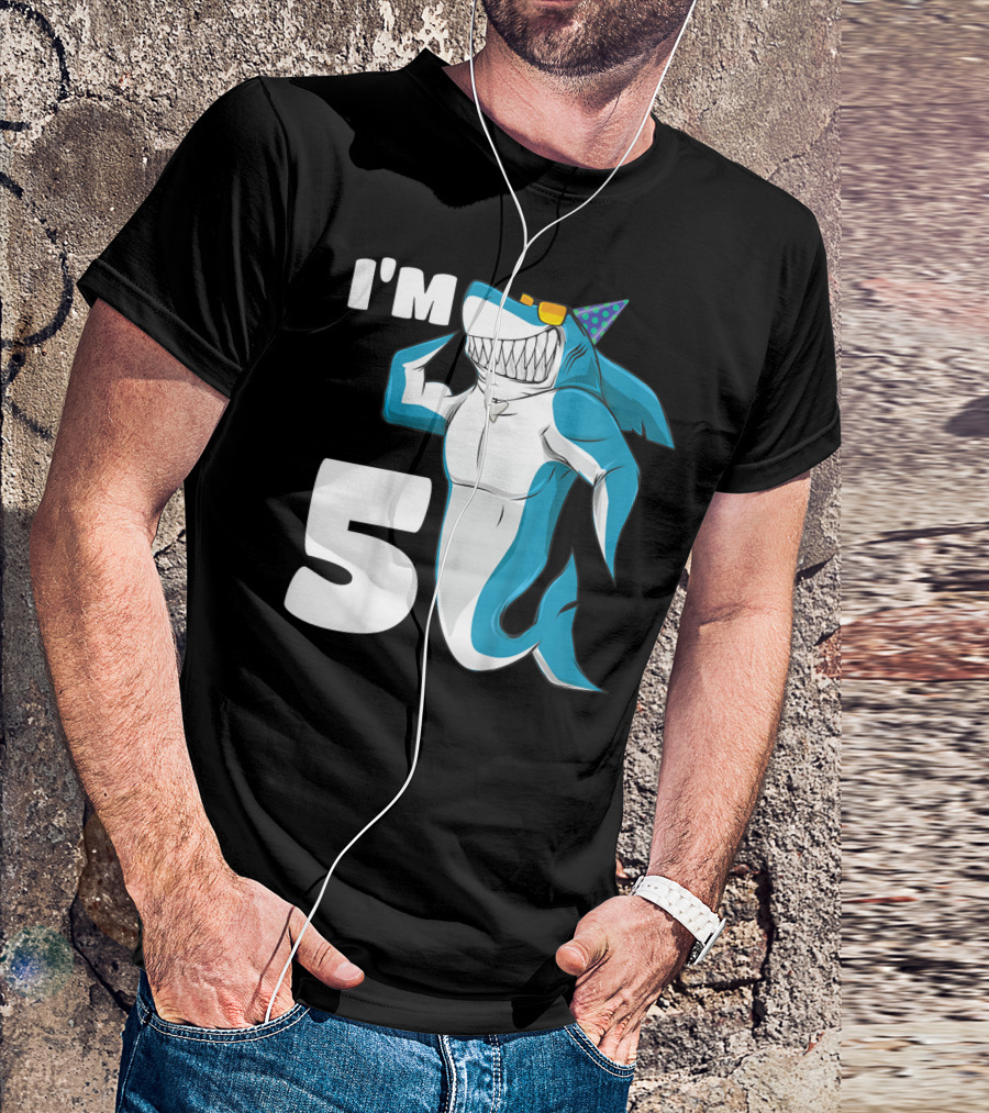 I'm 5 Muscle Shark Birthday Party Hat T-Shirt