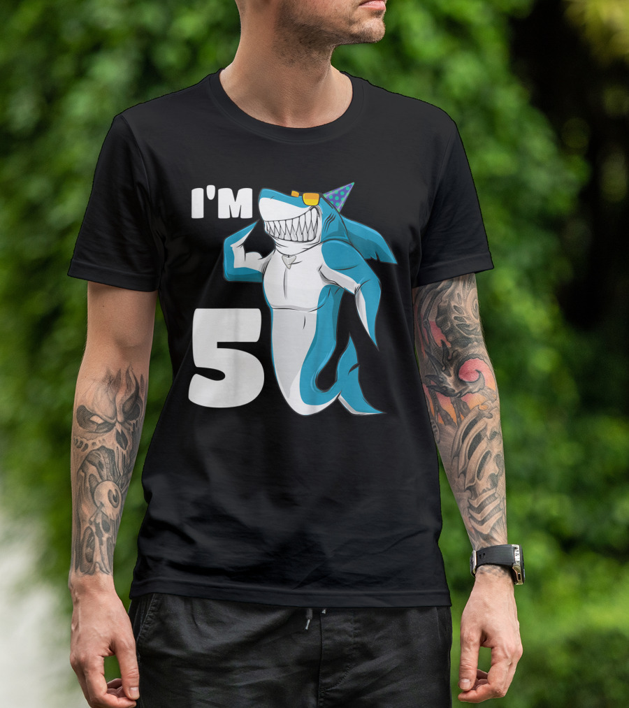 I'm 5 Muscle Shark Birthday Party Hat T-Shirt