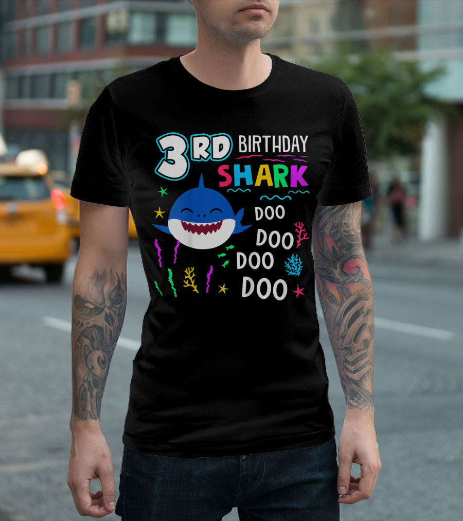 3Rd Birthday Shark Doo Doo Kids Happy 3 Years T-Shirt