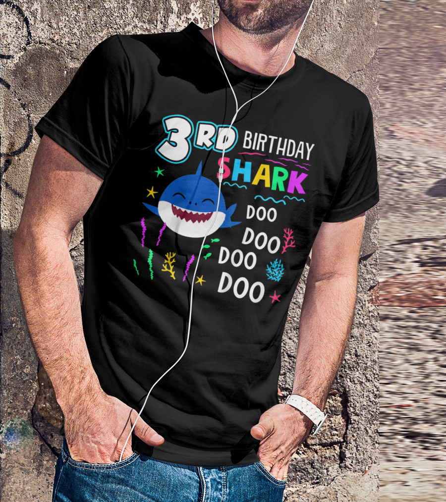 3Rd Birthday Shark Doo Doo Kids Happy 3 Years T-Shirt
