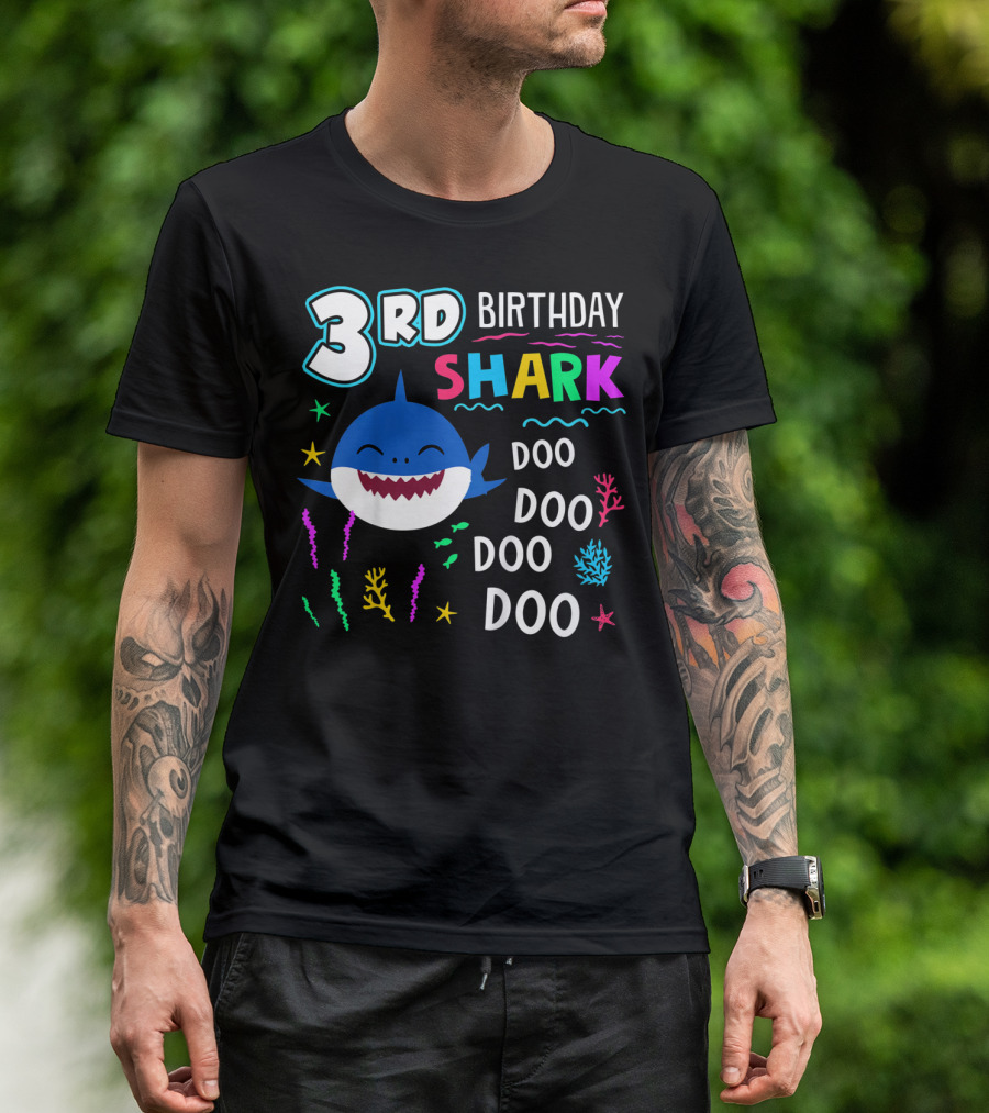 3Rd Birthday Shark Doo Doo Kids Happy 3 Years T-Shirt