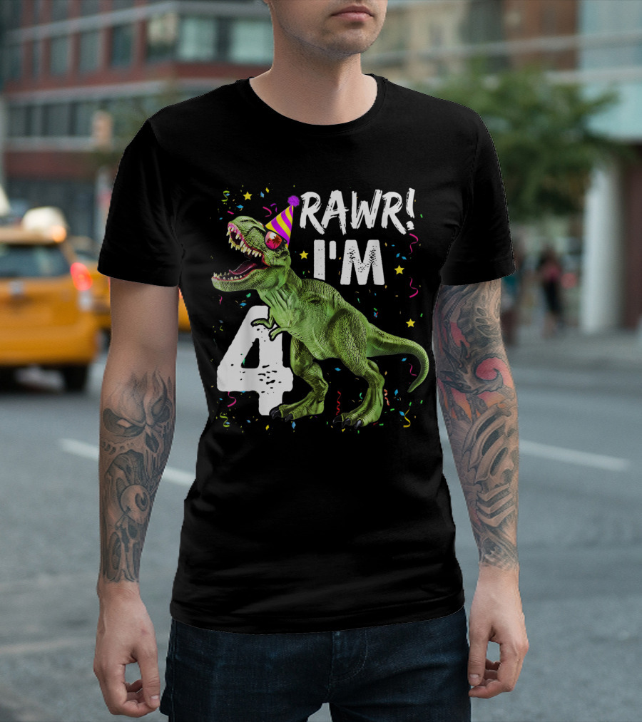 RAWR I'm 4 Dinosaur Birthday Party Hat T-Shirt