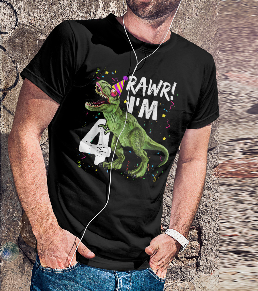RAWR I'm 4 Dinosaur Birthday Party Hat T-Shirt