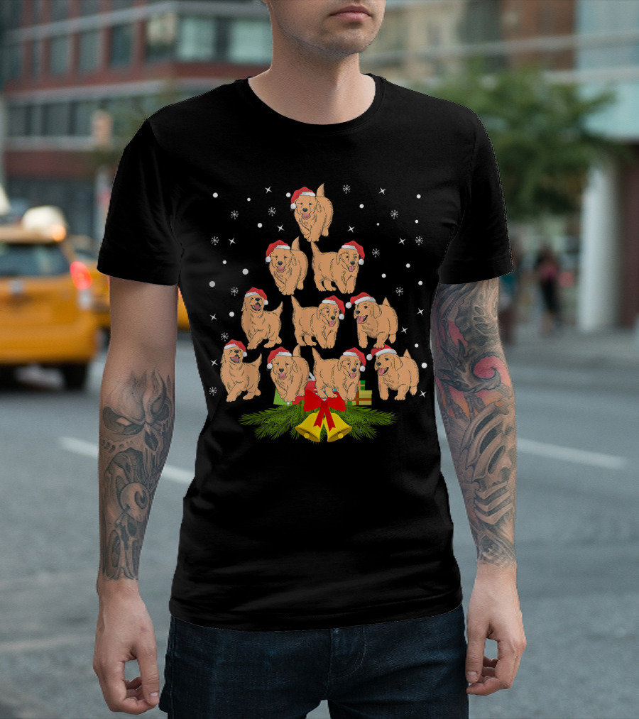 Labrador Puppies Santa Hats Christmas Tree Holiday Snowflakes Bells Gifts T-Shirt