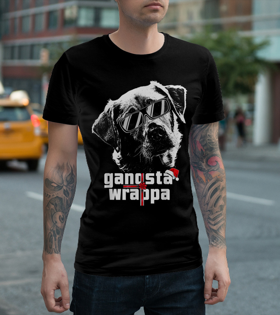 Gangsta Wrappa Labrador Retriever with Sunglasses and Santa Hat T-Shirt