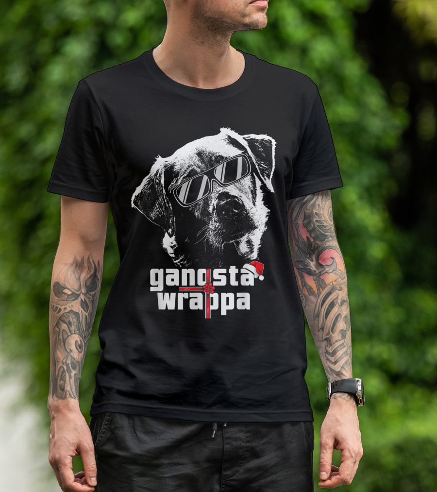 Gangsta Wrappa Labrador Retriever With Sunglasses And Santa Hat T-Shirt