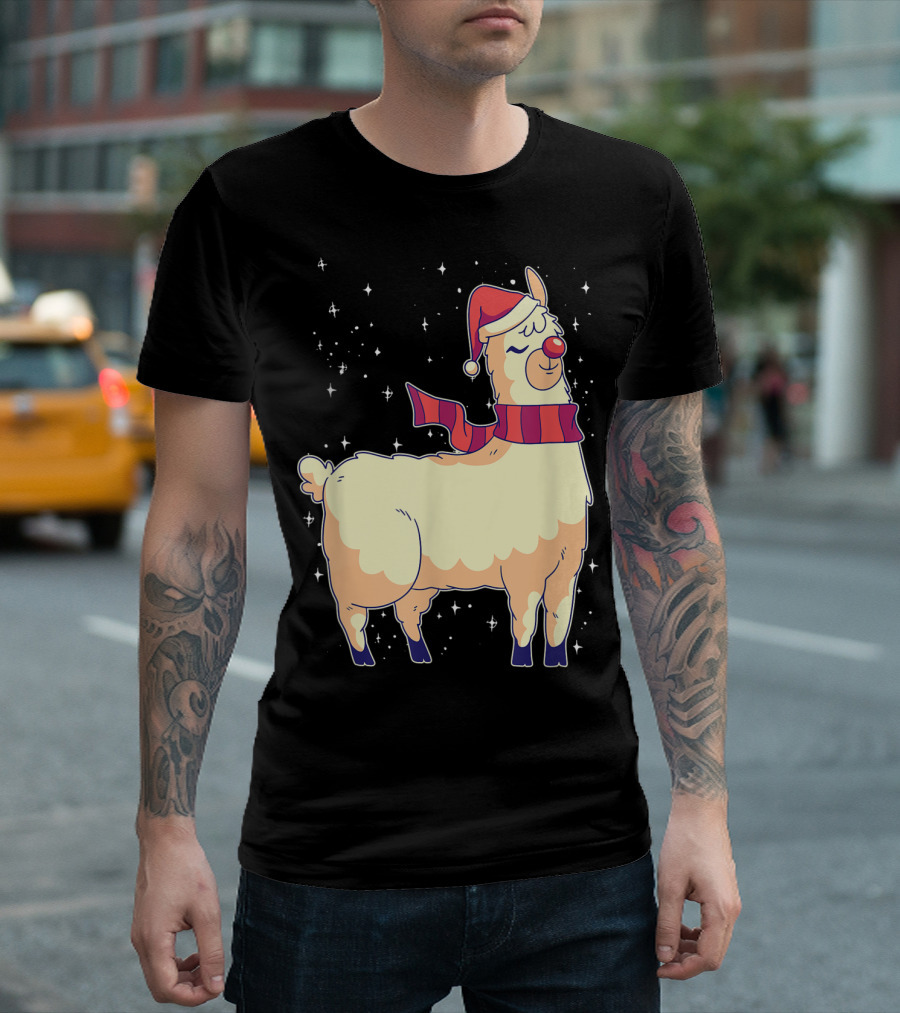 Llama Alpaca Reindeer Santa Claus Christmas Holiday T-Shirt