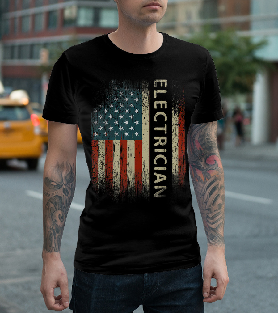 Electrician American USA Flag Patriotic Mens T-Shirt