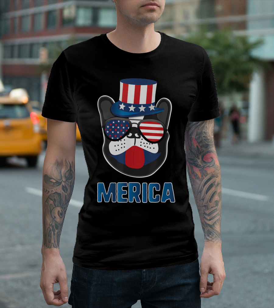 Merica Boston Terrier Dog Patriotic Uncle Sam Hat USA T-Shirt