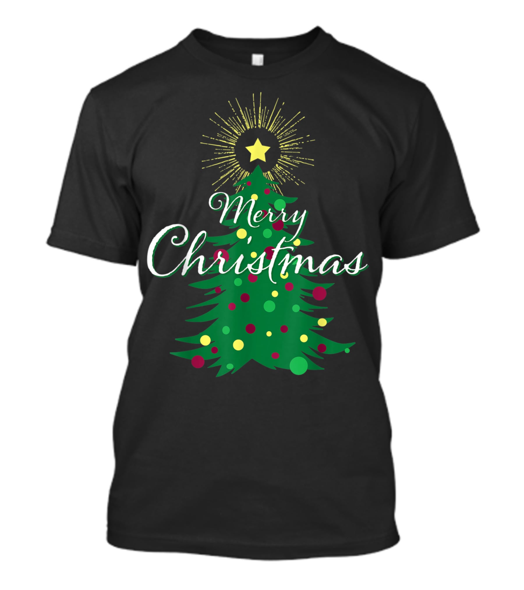 Merry Christmas Tree With Star And Colorful Ornaments For Family Party T-Shirt