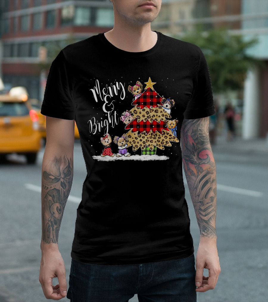 Merry Bright Plaid Leopard Christmas Tree Shih Tzu T-Shirt