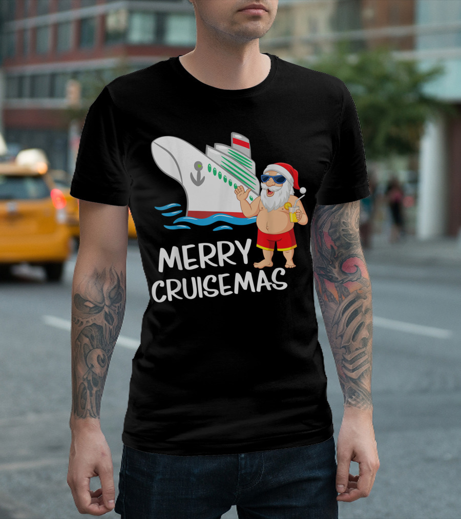 Merry Cruisemas Santa Claus Tropical Vacation Cruise Ship T-Shirt
