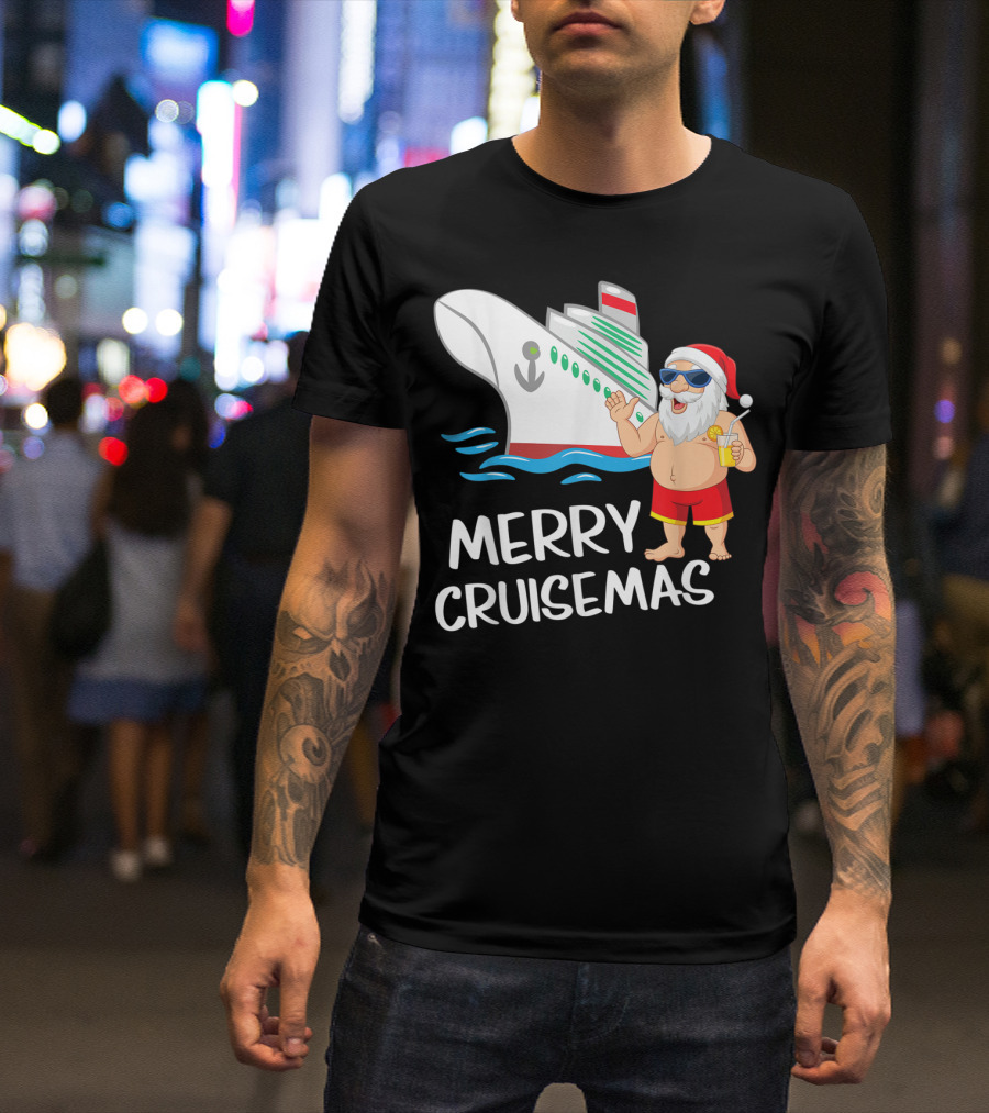 Merry Cruisemas Santa Claus Tropical Vacation Cruise Ship T-Shirt