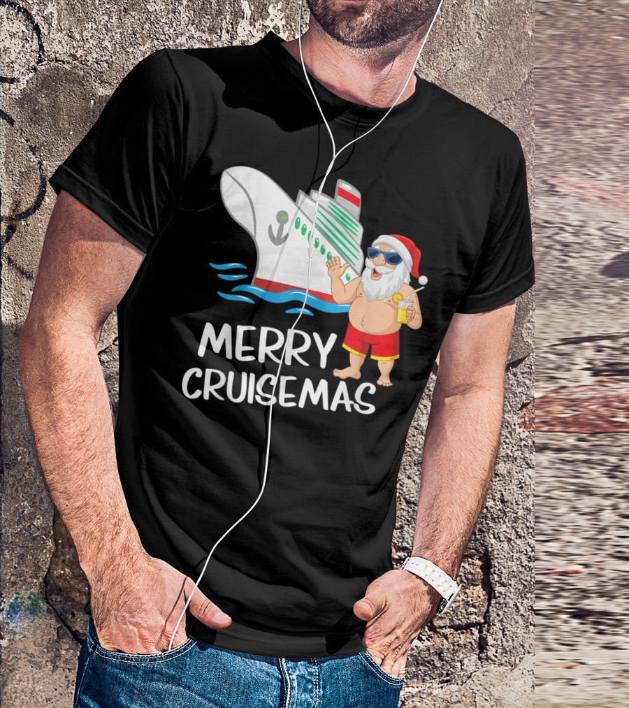 Merry Cruisemas Santa Claus Tropical Vacation Cruise Ship T-Shirt