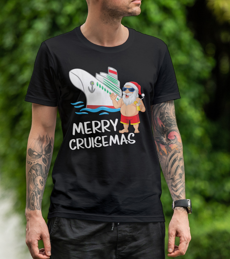 Merry Cruisemas Santa Claus Tropical Vacation Cruise Ship T-Shirt
