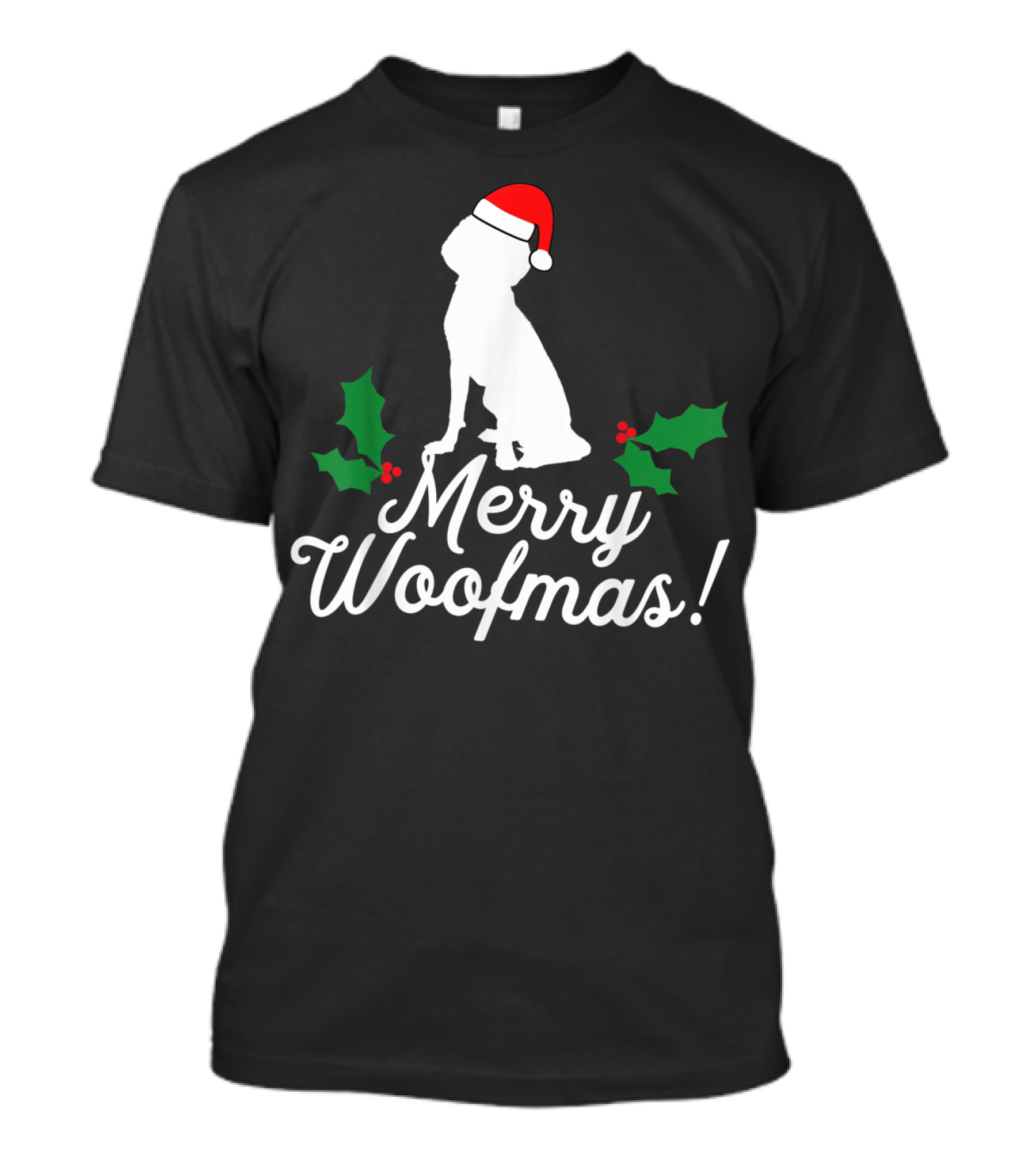 Merry Woofmas Bluetick Coonhound Festive Holiday Dog With Santa Hat And Holly T-Shirt
