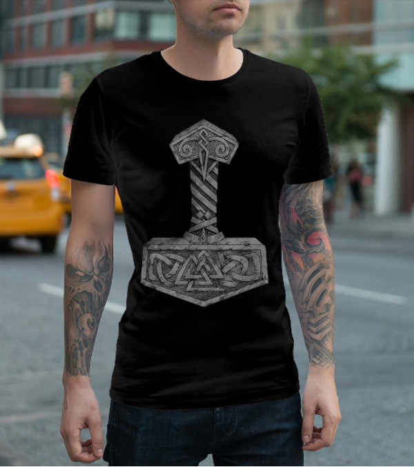 Mjolnir Thor's Hammer With Valknut Symbol Norse Mythology Viking T-Shirt