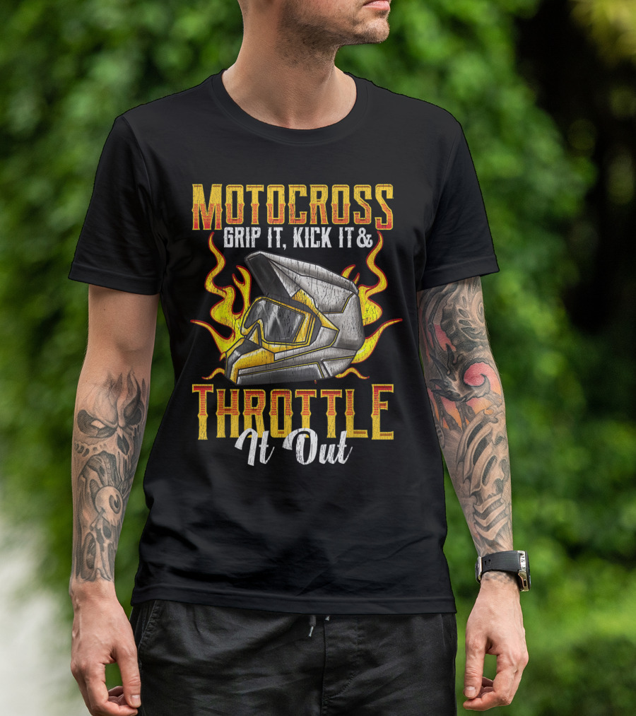 MOTOCROSS Grip It Kick It Throttle It Out Helmet Flame T-Shirt