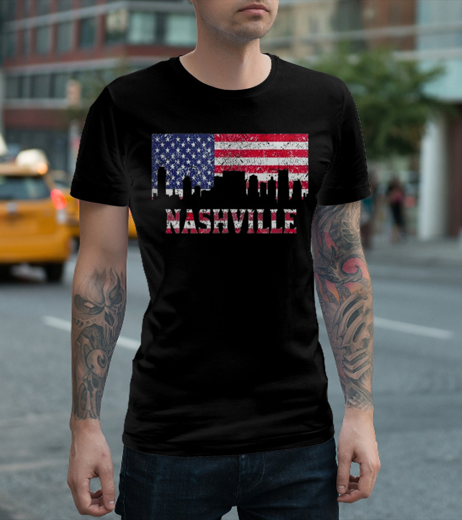 Nashville American Flag Skyline Country Music Lovers T-Shirt